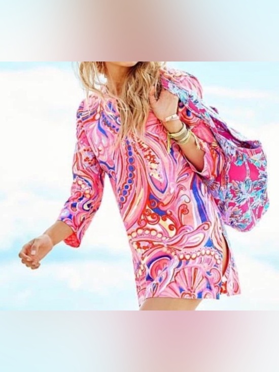 Lilly Pulitzer Tops - Lilly Pulitzer Marco Island Linen Tunic Cover Up Size L